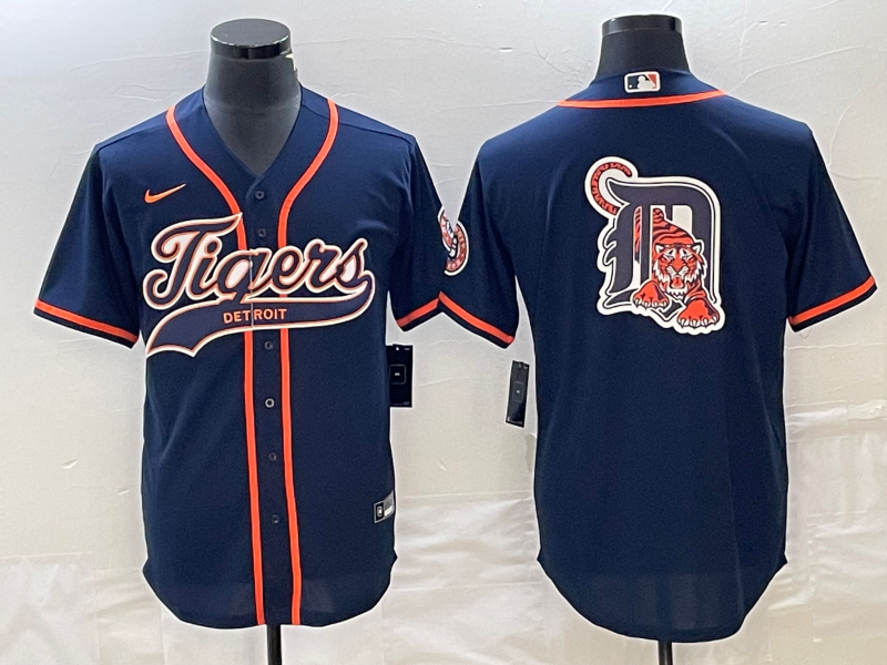 Men's Detroit Tigers Navy Team Big Logo Cool Base Stitched Baseball Jersey Men's Detroit Tigers Navy Team Big Logo Cool Base Stitched Baseball Jersey